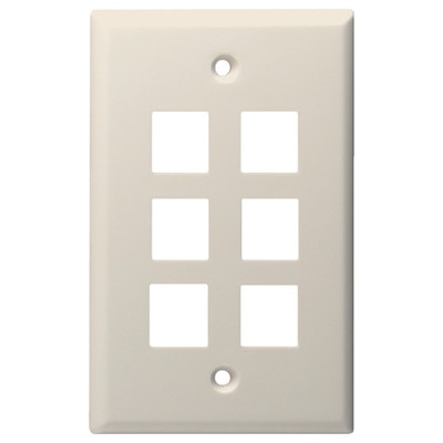 DataComm Keystone Wallplate, 1-Gang, 6-Port, Light Almond